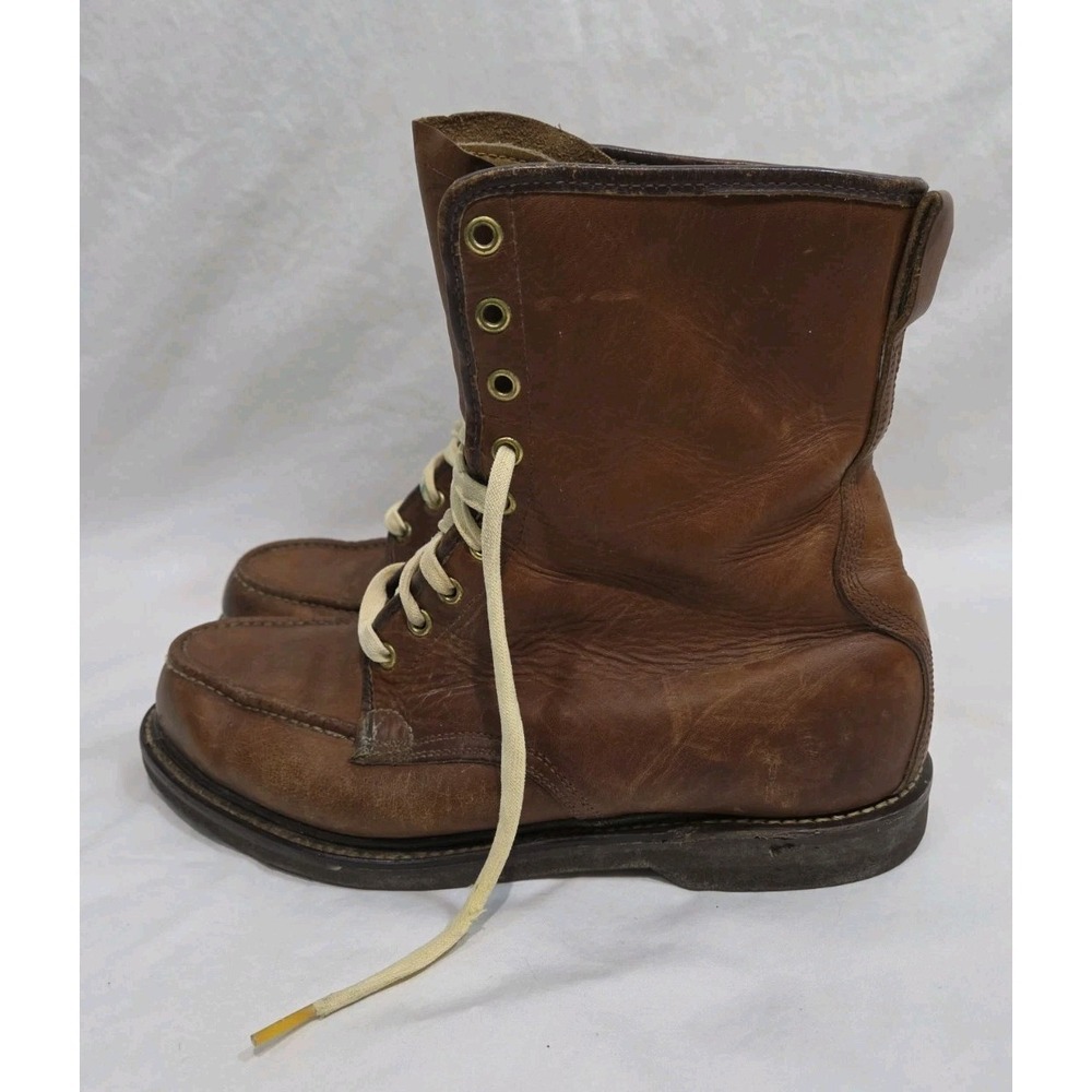 VTG Gold Bond Cushioned Work Boots 10 D Mens Brown Leather Moc Toe Oil Resistant - Picture 4 of 11